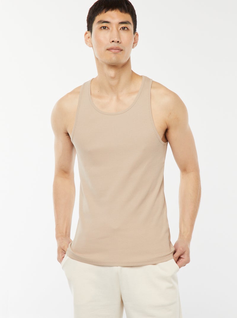Débardeur homme en coton à col rond Beige - Kiabi