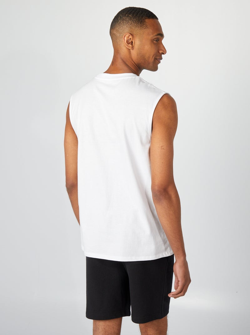 Débardeur homme en coton à col rond et motif fantaisie Blanc - Kiabi