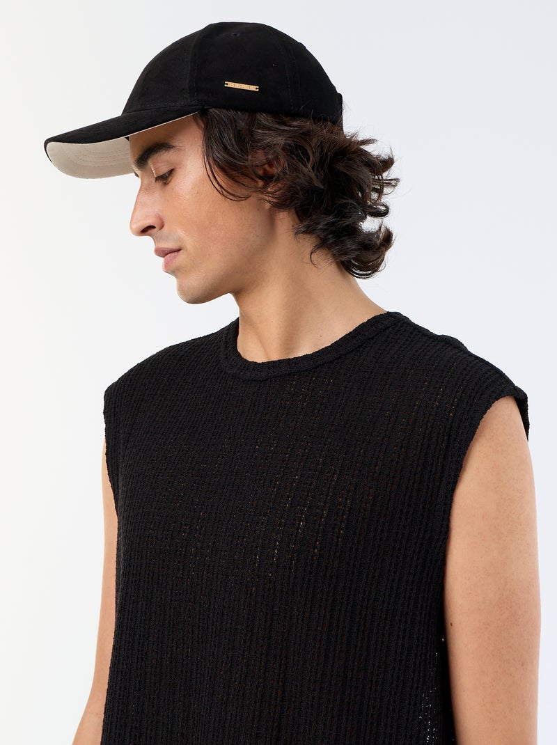 Débardeur homme en coton uni à col rond Noir - Kiabi