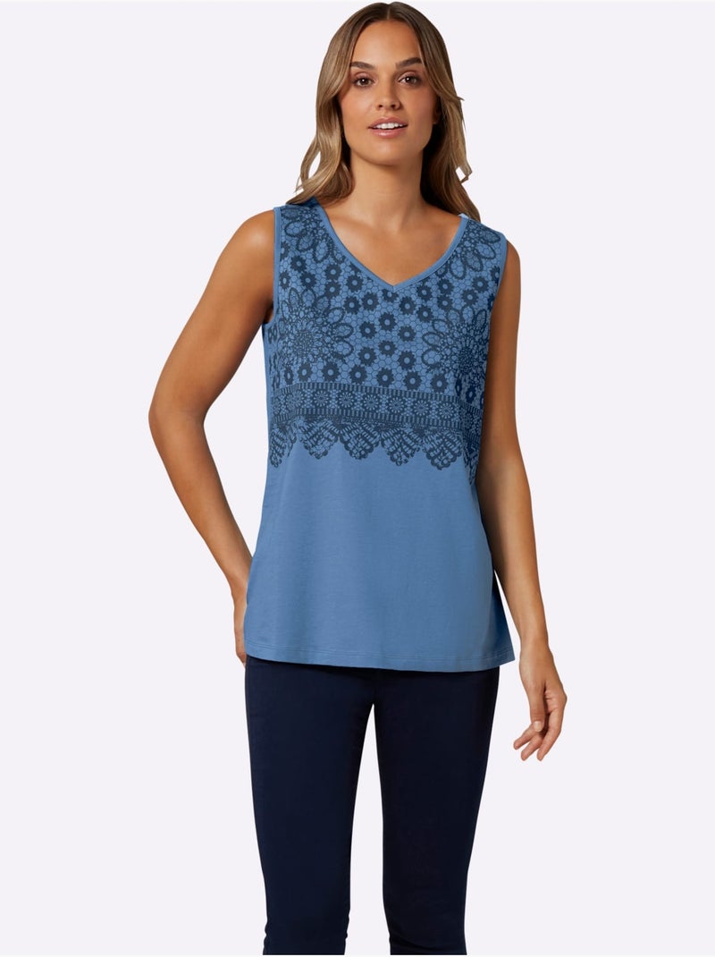 Débardeur Imprimé Dentelle Tendance - Taille Standard - Moda Vilona Bleu Bleu - Kiabi