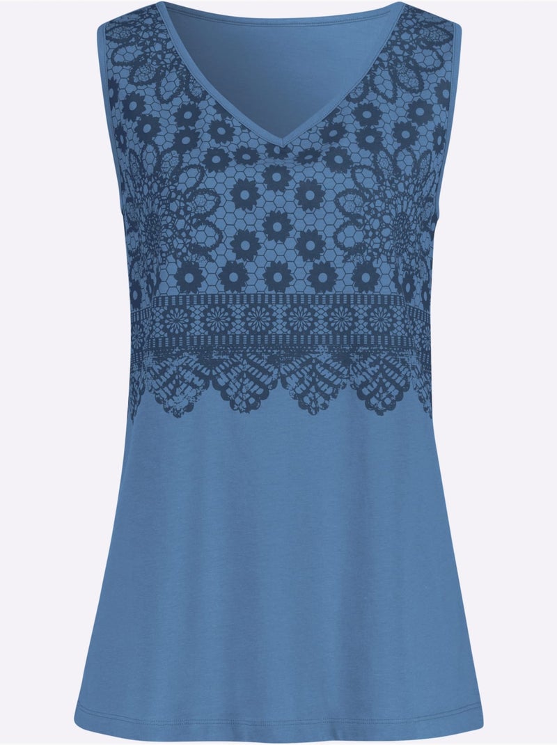 Débardeur Imprimé Dentelle Tendance - Taille Standard - Moda Vilona Bleu Bleu - Kiabi