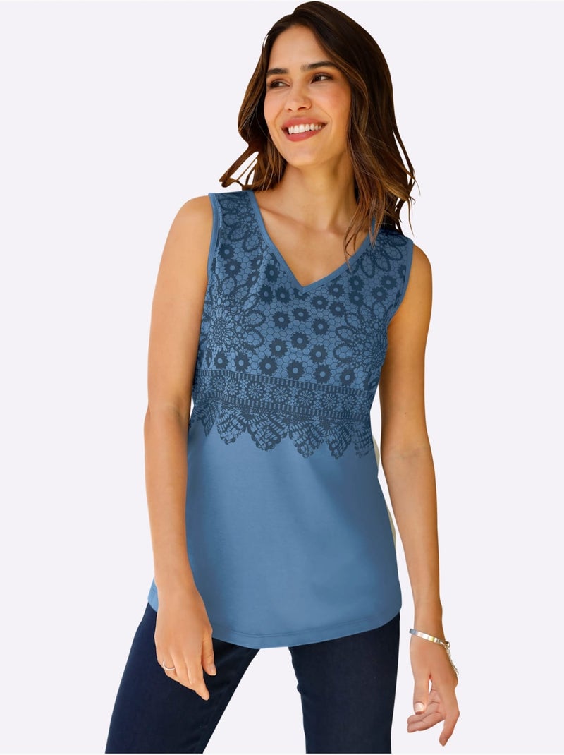 Débardeur Imprimé Dentelle Tendance - Taille Standard - Moda Vilona Bleu Bleu - Kiabi