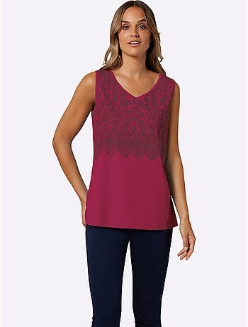 Débardeur imprimé dentelle tendance - taille standard - moda vilona