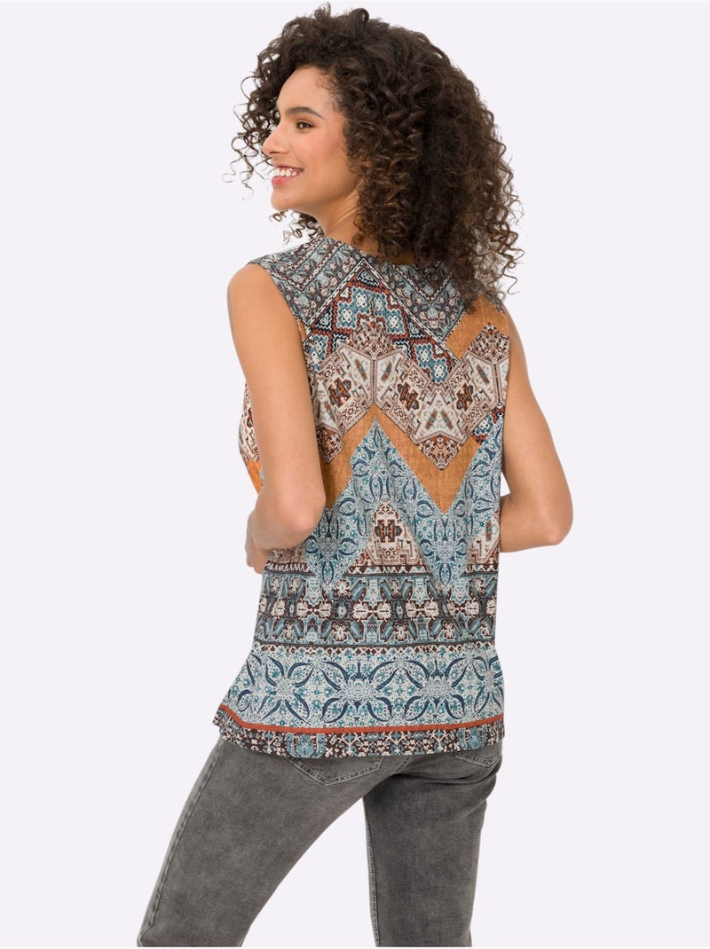 Débardeur imprimé ethnique mode - taille standard - helline Orange - Kiabi