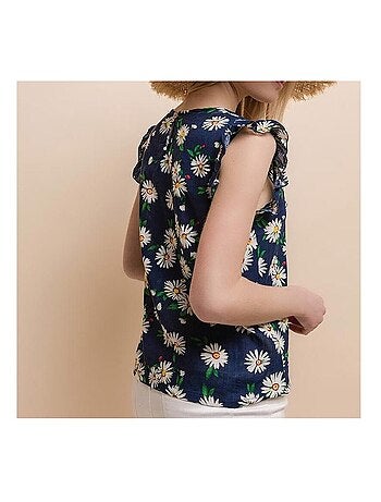 Débardeur imprimé fleuri marine