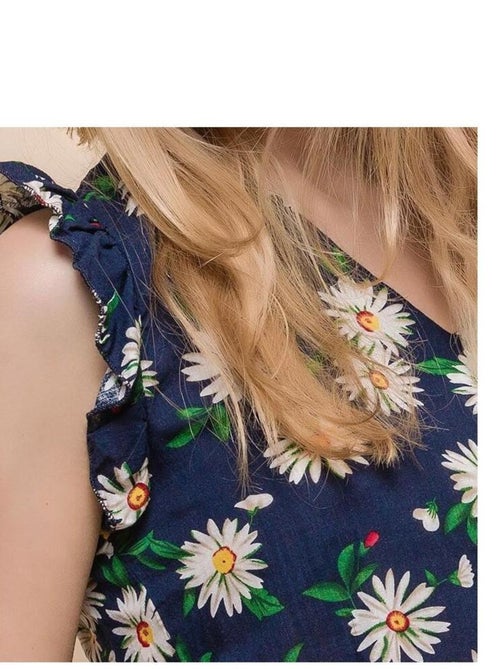 Débardeur imprimé fleuri marine - Kiabi