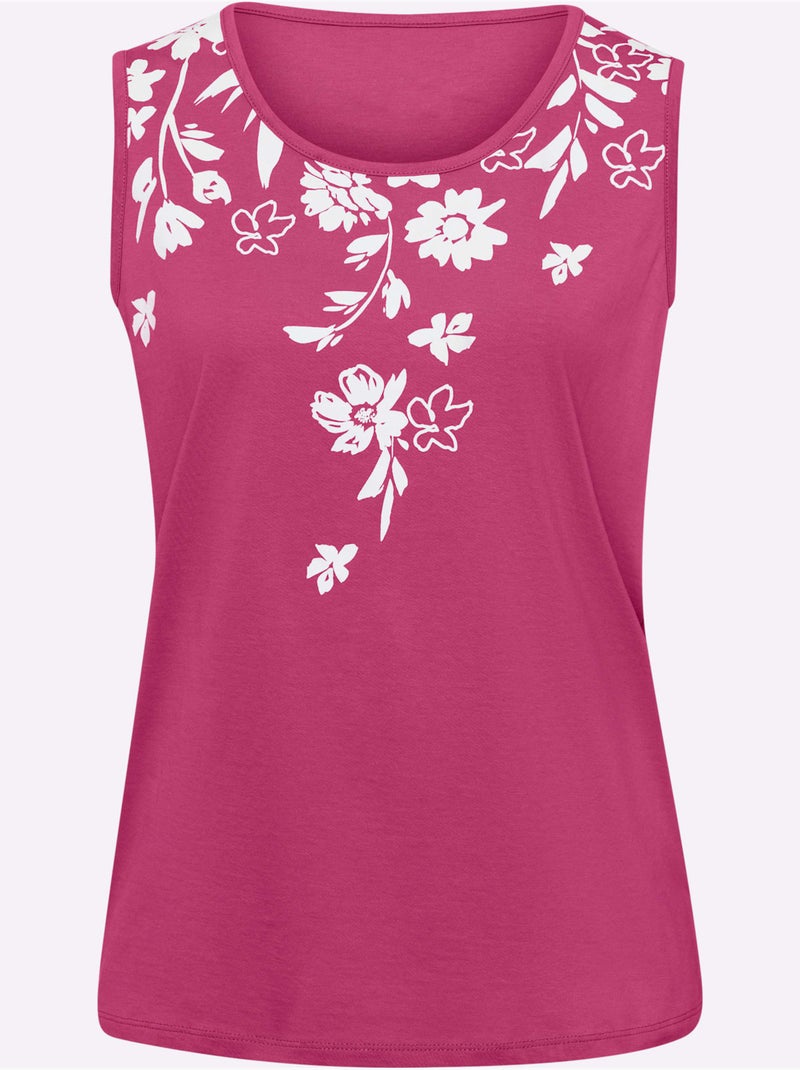 Débardeur Imprimé Floral - Taille Standard - Moda Vilona Blanc Rose - Kiabi
