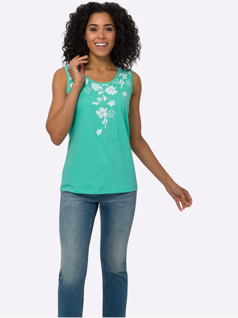 Débardeur Imprimé Floral - Taille Standard - Moda Vilona Bleu Vert Blanc - Kiabi