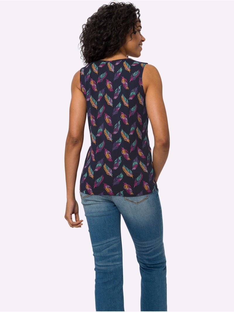 Débardeur Imprimé Plumes - Taille Standard - Moda Vilona Bleu marine - Kiabi