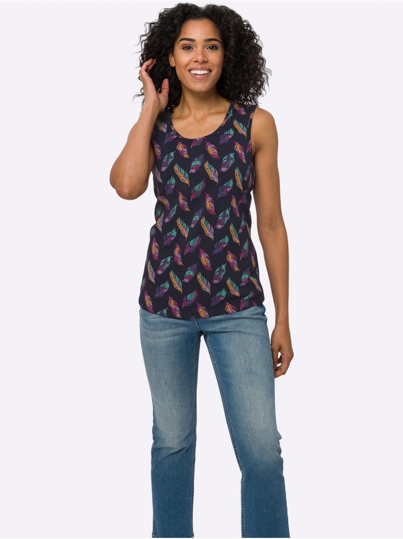 Débardeur Imprimé Plumes - Taille Standard - Moda Vilona Bleu marine - Kiabi