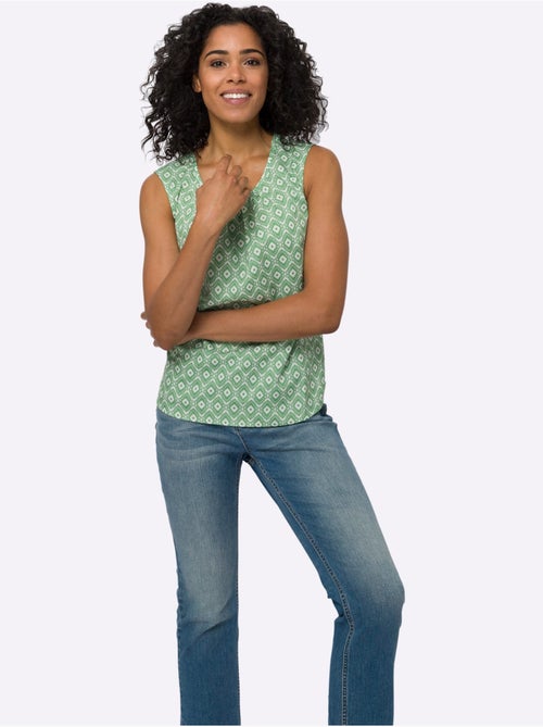 Débardeur léger à l'encolure avec fronces et motif minimaliste - Taille standard - Moda Vilona - Kiabi Débardeur léger à l'encolure avec fronces et motif minimaliste - Taille standard - Moda Vilona - Kiabi