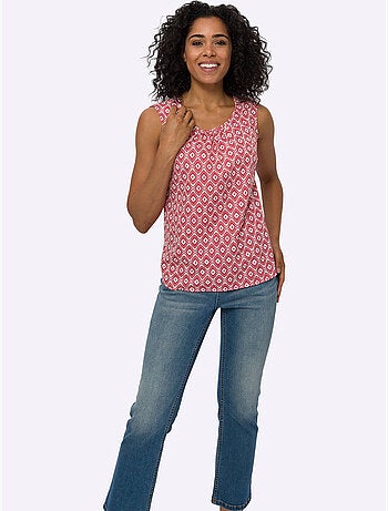 Débardeur léger avec fronces à l'encolure et motif minimaliste - Taille standard - Moda Vilona