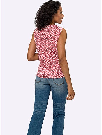 Débardeur léger avec fronces à l'encolure et motif minimaliste - Taille standard - Moda Vilona