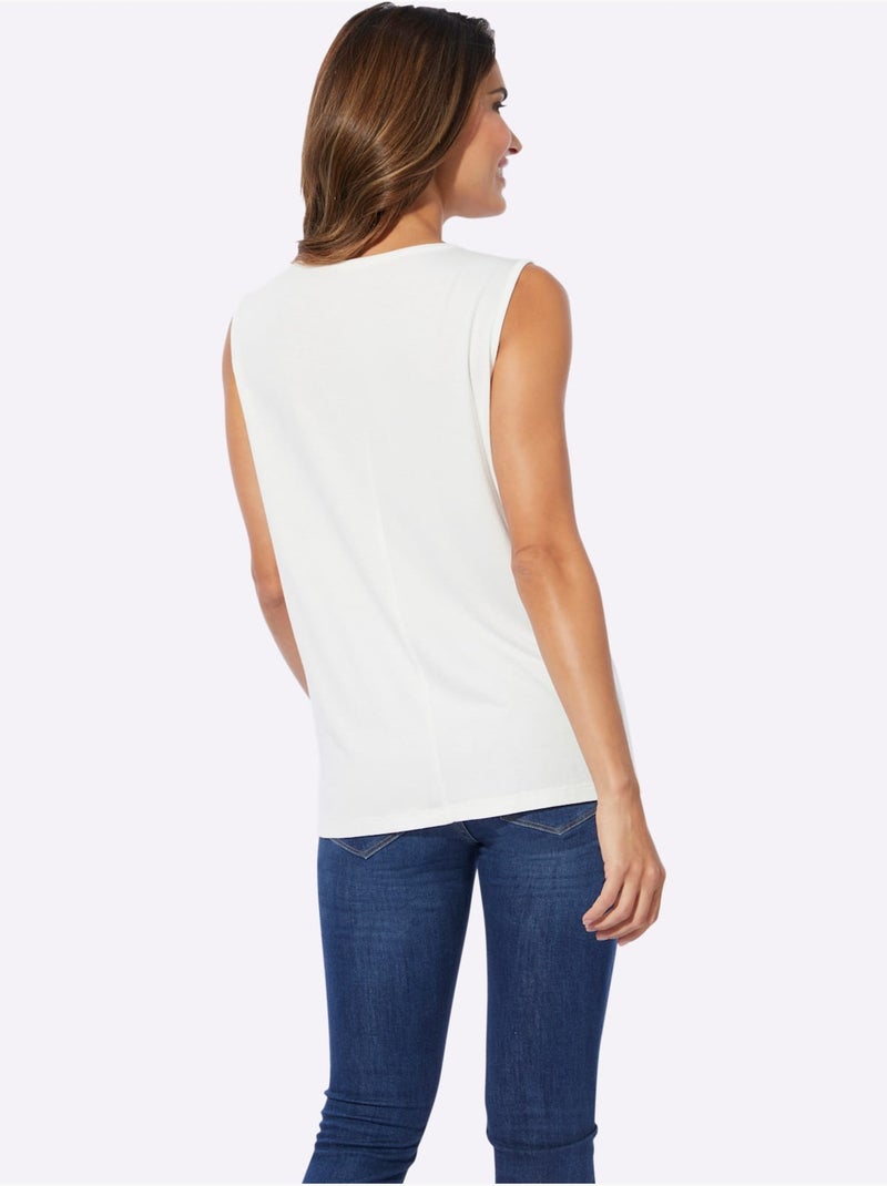 Débardeur léger en viscose avec col rond et dentelle transparente - Taille standard - Moda Vilona Ecru - Kiabi