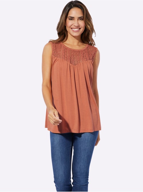 Débardeur léger en viscose avec dentelle et fronces - Taille standard - Moda Vilona - Kiabi Débardeur léger en viscose avec dentelle et fronces - Taille standard - Moda Vilona - Kiabi