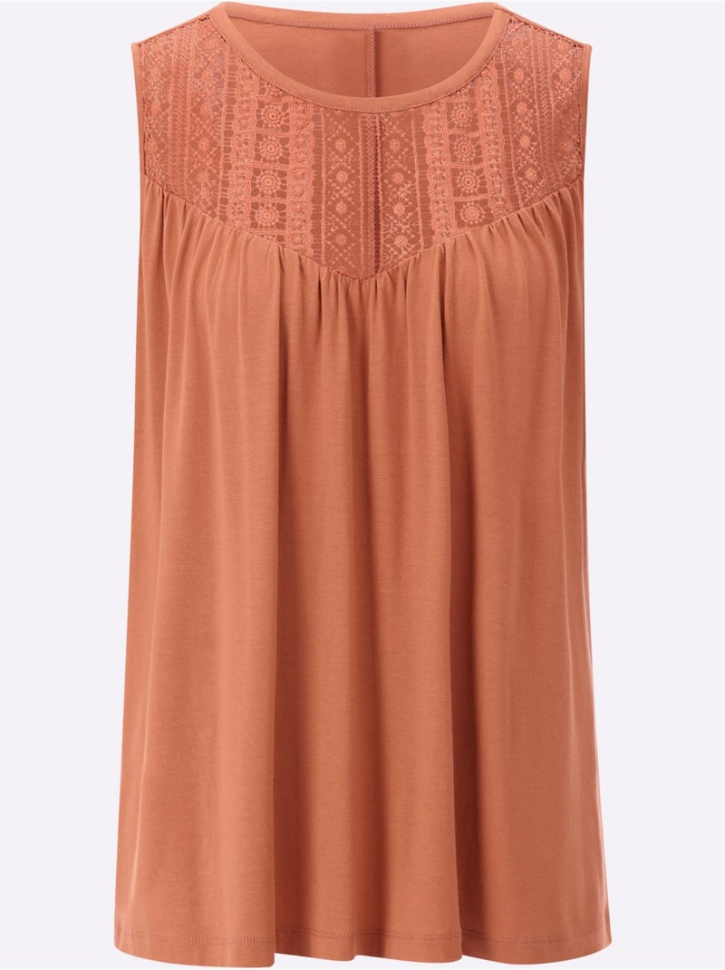 Débardeur léger en viscose avec dentelle et fronces - Taille standard - Moda Vilona Orange - Kiabi