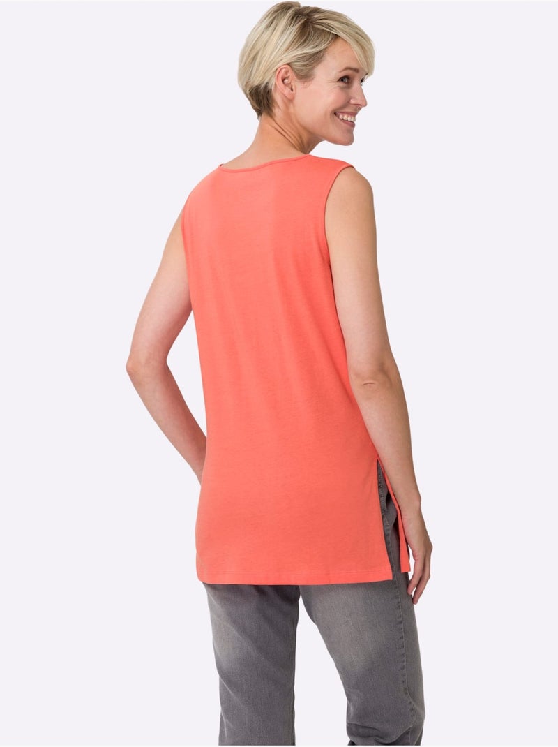 Débardeur long à col arrondi avec fentes latérales extra-longues - Taille standard - Moda Vilona Corail - Kiabi
