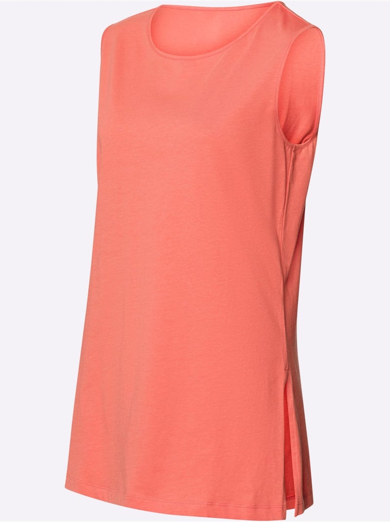 Débardeur long à col arrondi avec fentes latérales extra-longues - Taille standard - Moda Vilona Corail - Kiabi