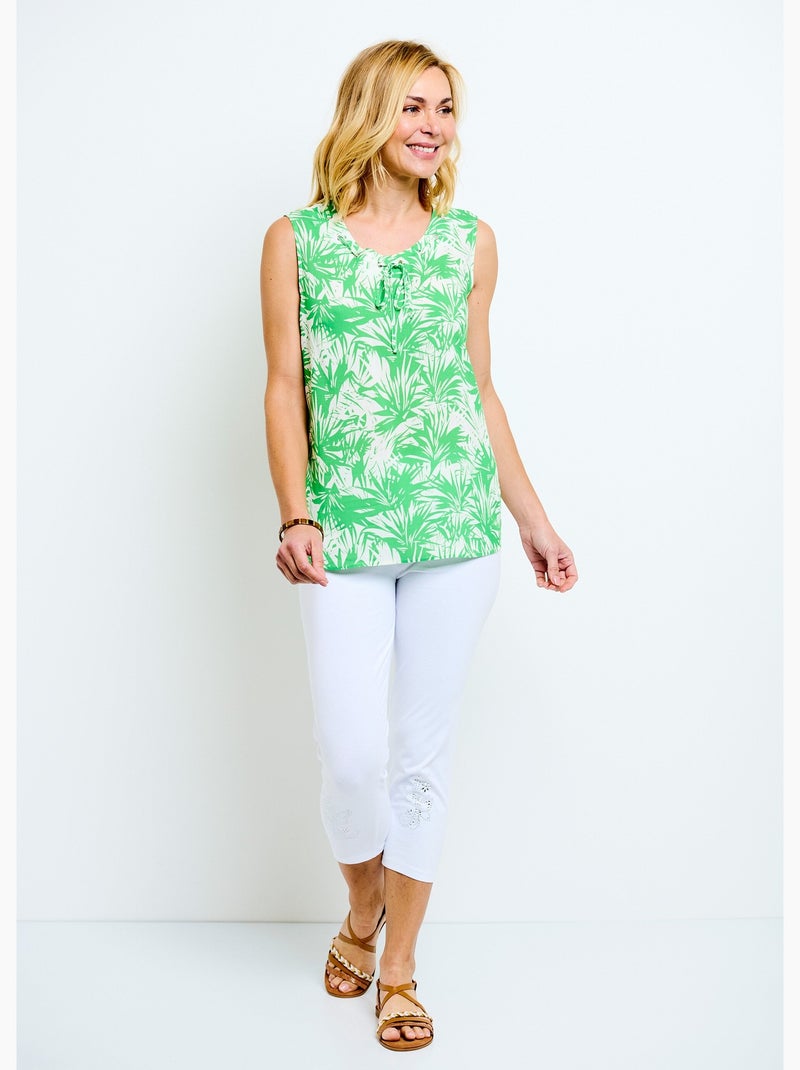 Débardeur long col rond uni ou imprimé Blanc Vert Blanc - Kiabi