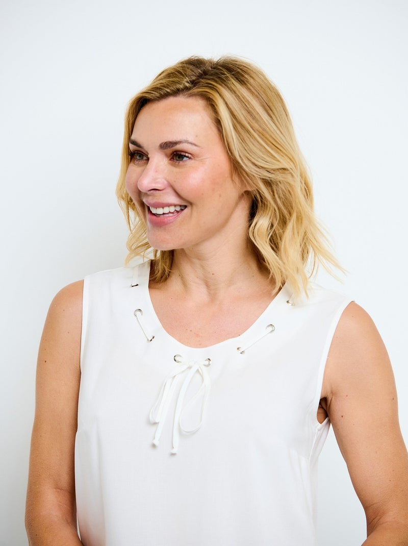 Débardeur long col rond uni ou imprimé Ecru - Kiabi