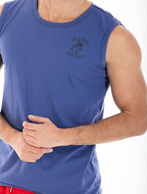 Debardeur homme t shirt marcel homme coton jersey bleu Kiabi