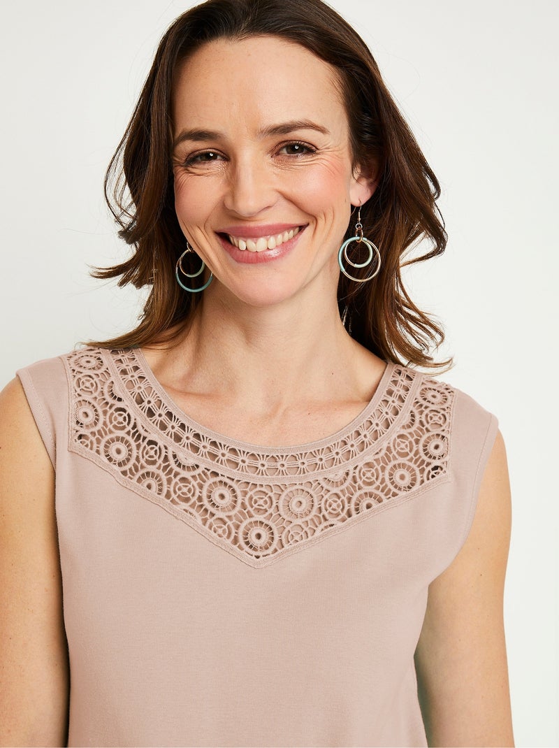 Débardeur macramé coton uni Beige - Kiabi