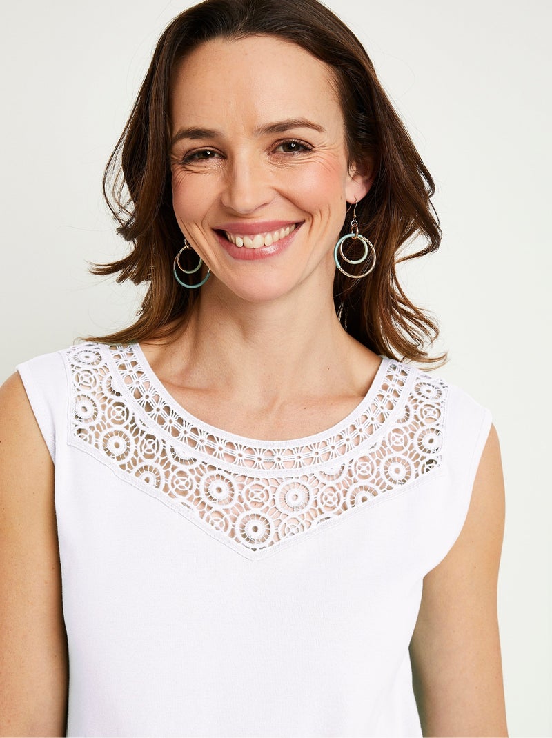 Débardeur macramé coton uni Blanc - Kiabi