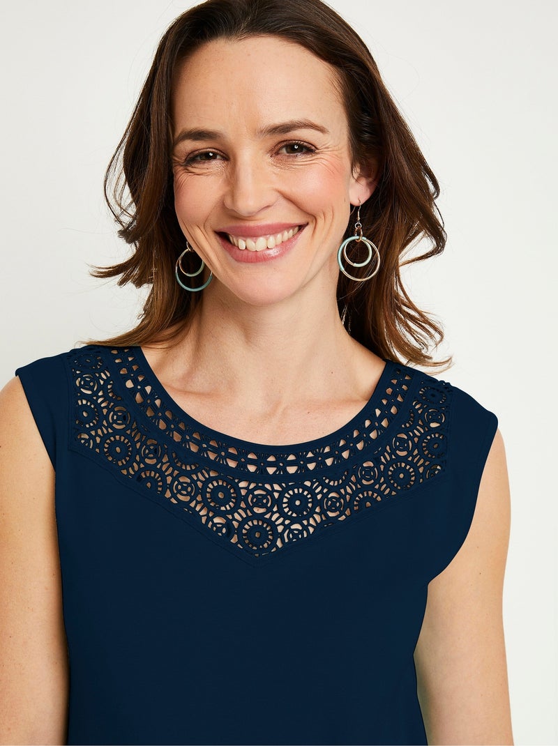 Débardeur macramé coton uni Bleu marine - Kiabi