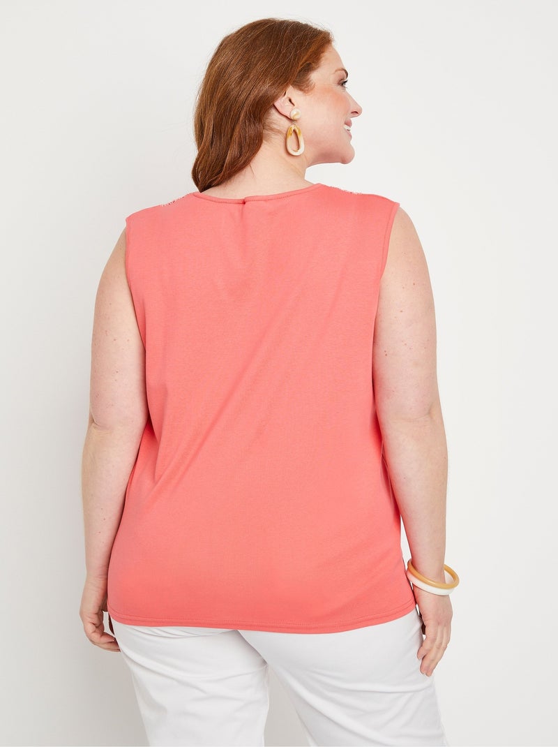 Débardeur macramé coton uni Orange corail - Kiabi