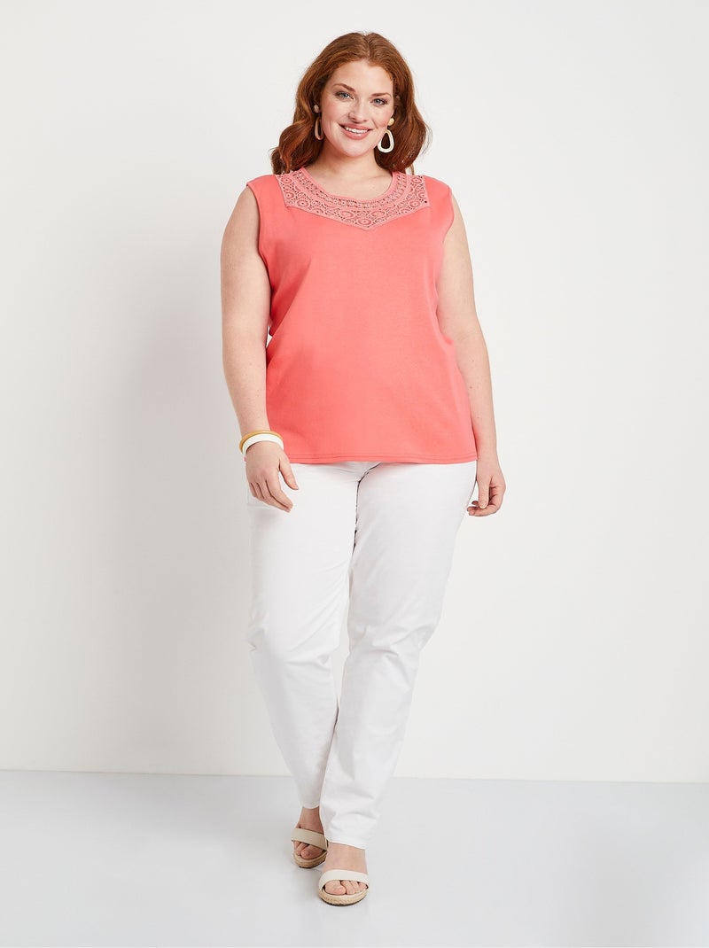 Débardeur macramé coton uni Orange corail - Kiabi