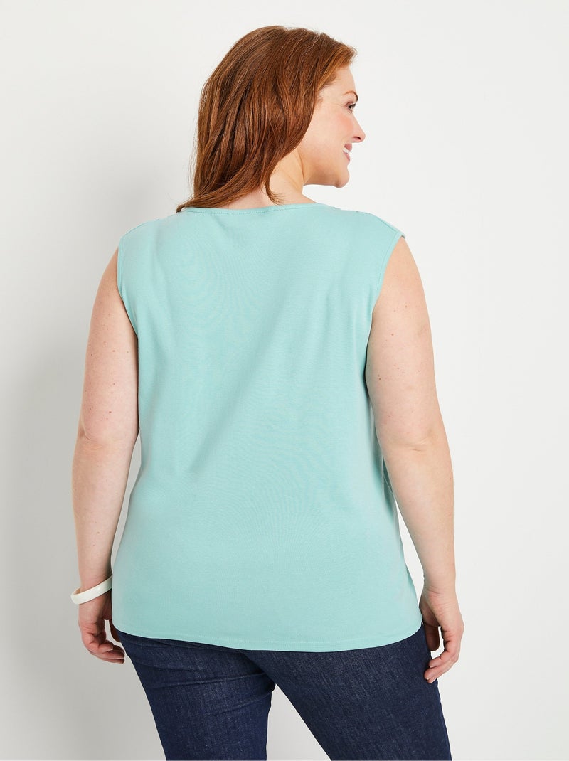 Débardeur macramé coton uni Vert - Kiabi