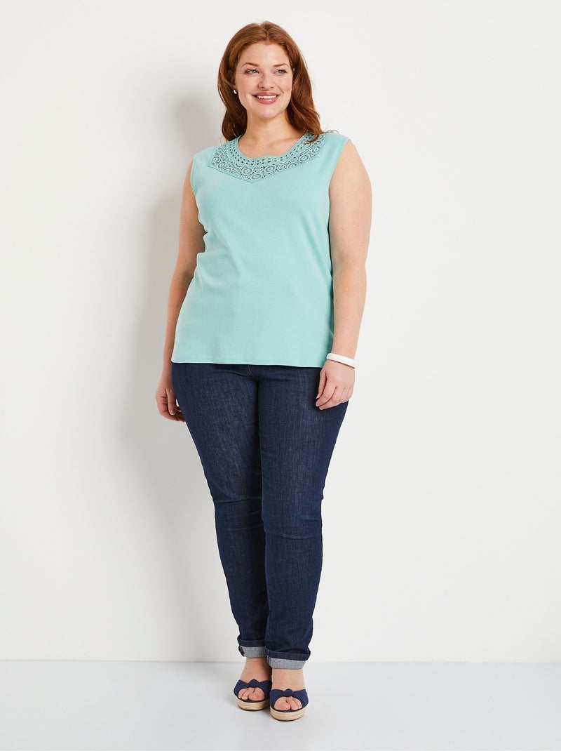 Débardeur macramé coton uni Vert - Kiabi