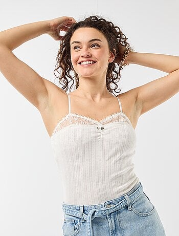 Débardeur maille pointelle et dentelle
