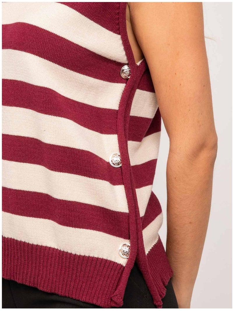 Débardeur maille rayé boutons dorés klyven Bordeaux - Kiabi