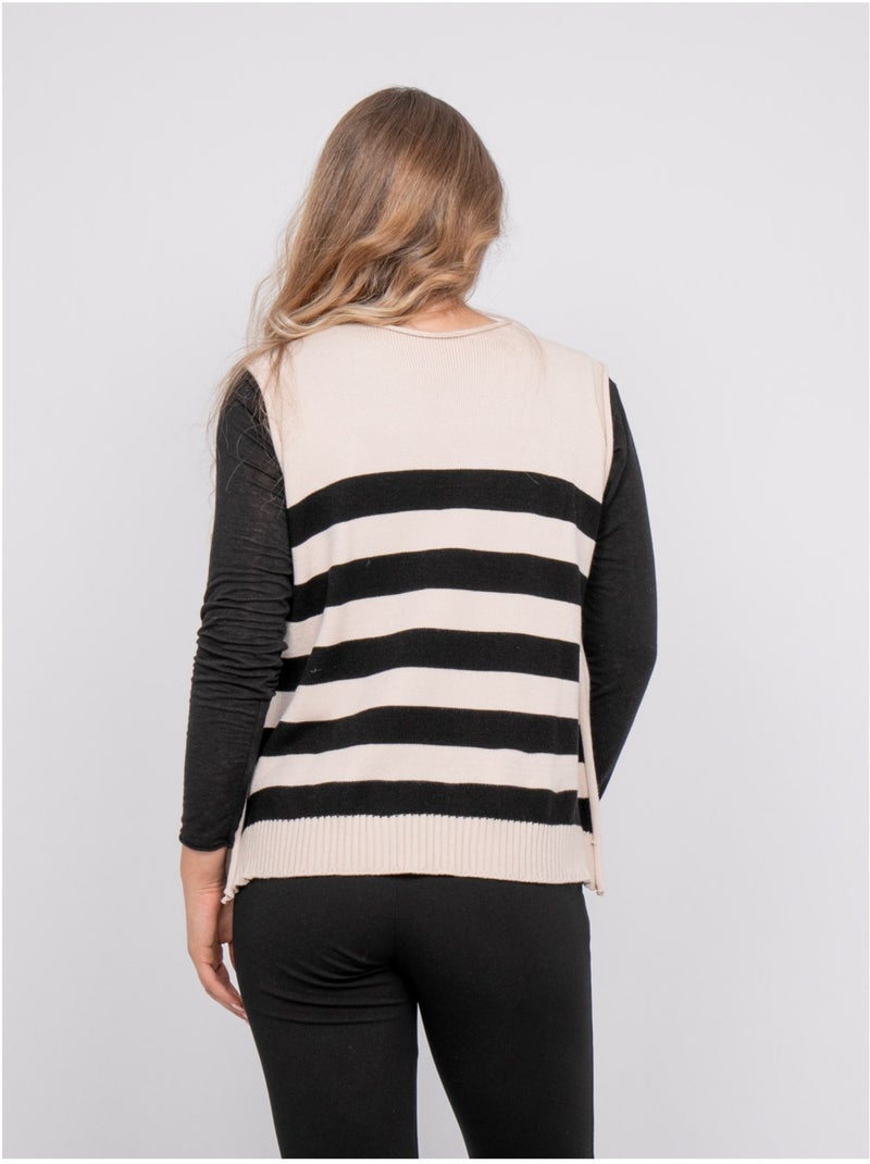 Débardeur maille rayé boutons dorés klyven Ecru - Kiabi