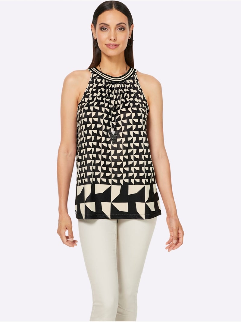 Débardeur Mélange De Motifs Tendance - Taille Standard - helline Beige/Noir - Kiabi