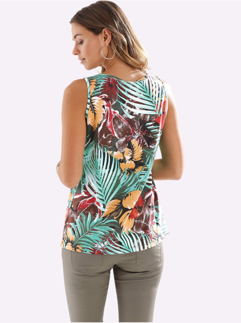 Débardeur Motif Floral Exotique - Taille Standard - Moda Vilona Vert olive - Kiabi