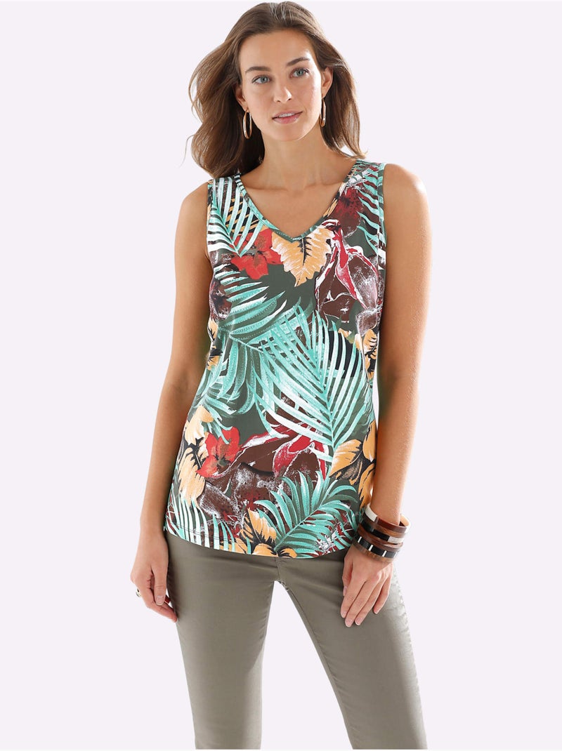 Débardeur Motif Floral Exotique - Taille Standard - Moda Vilona Vert olive - Kiabi