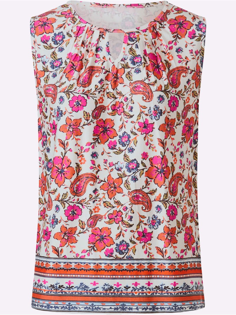 Débardeur Motif Floral Fantaisie - Taille Standard - Helline Ecru - Kiabi