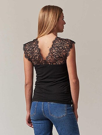Débardeur noir dentelle 'Deeluxe'