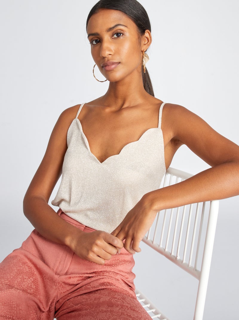 Débardeur pailleté avec col festonné Beige - Kiabi