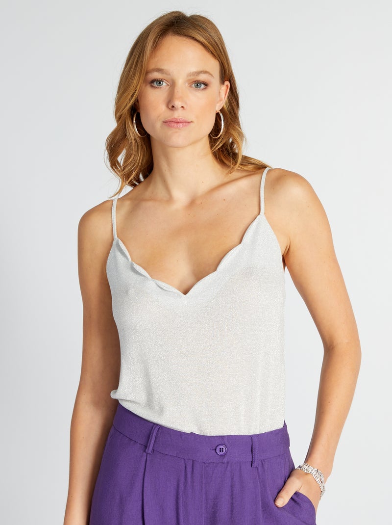 Débardeur pailleté avec col festonné Gris - Kiabi