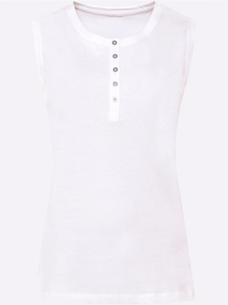 Débardeur Patte De Boutonnage Courte - Taille Standard - Moda Vilona Blanc - Kiabi