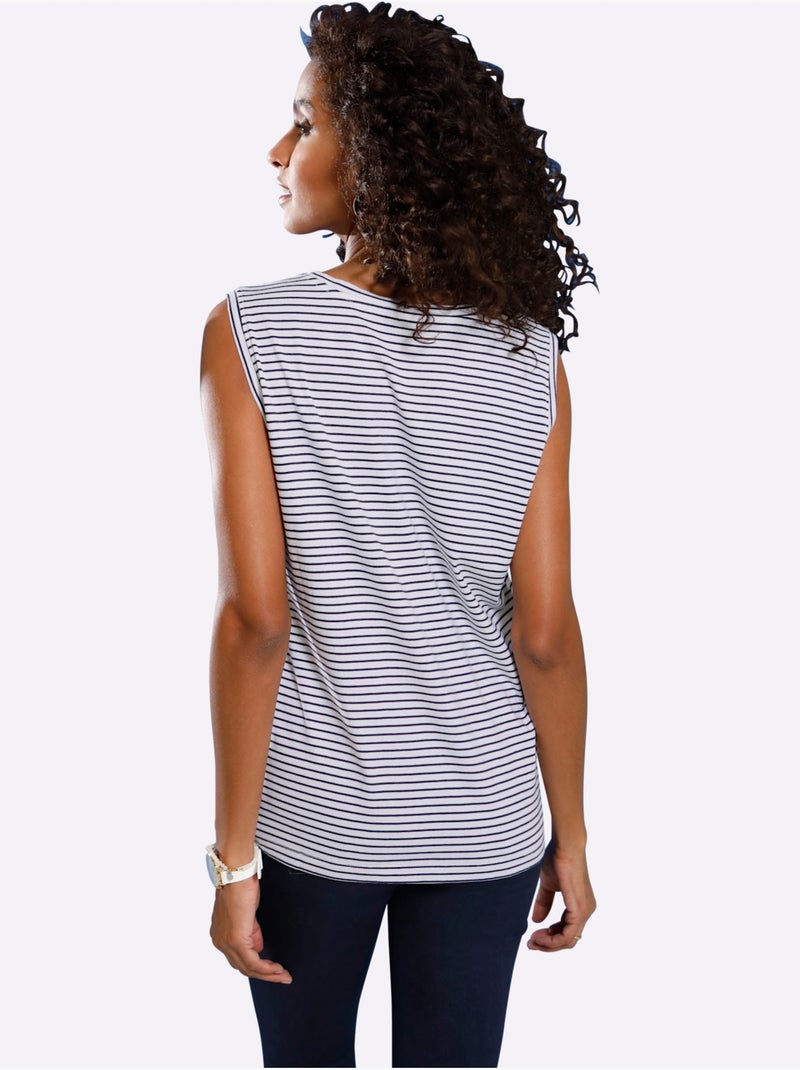 Débardeur Patte De Boutonnage Courte - Taille Standard - Moda Vilona Bleu marine - Kiabi