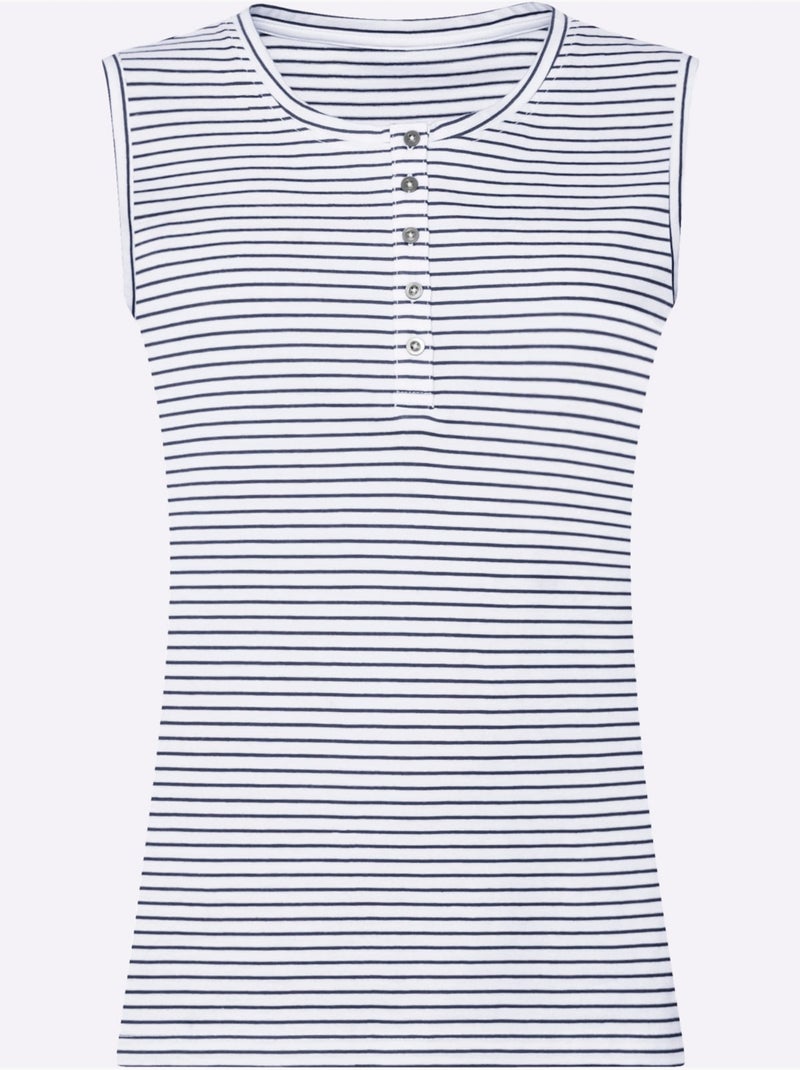 Débardeur Patte De Boutonnage Courte - Taille Standard - Moda Vilona Bleu marine - Kiabi