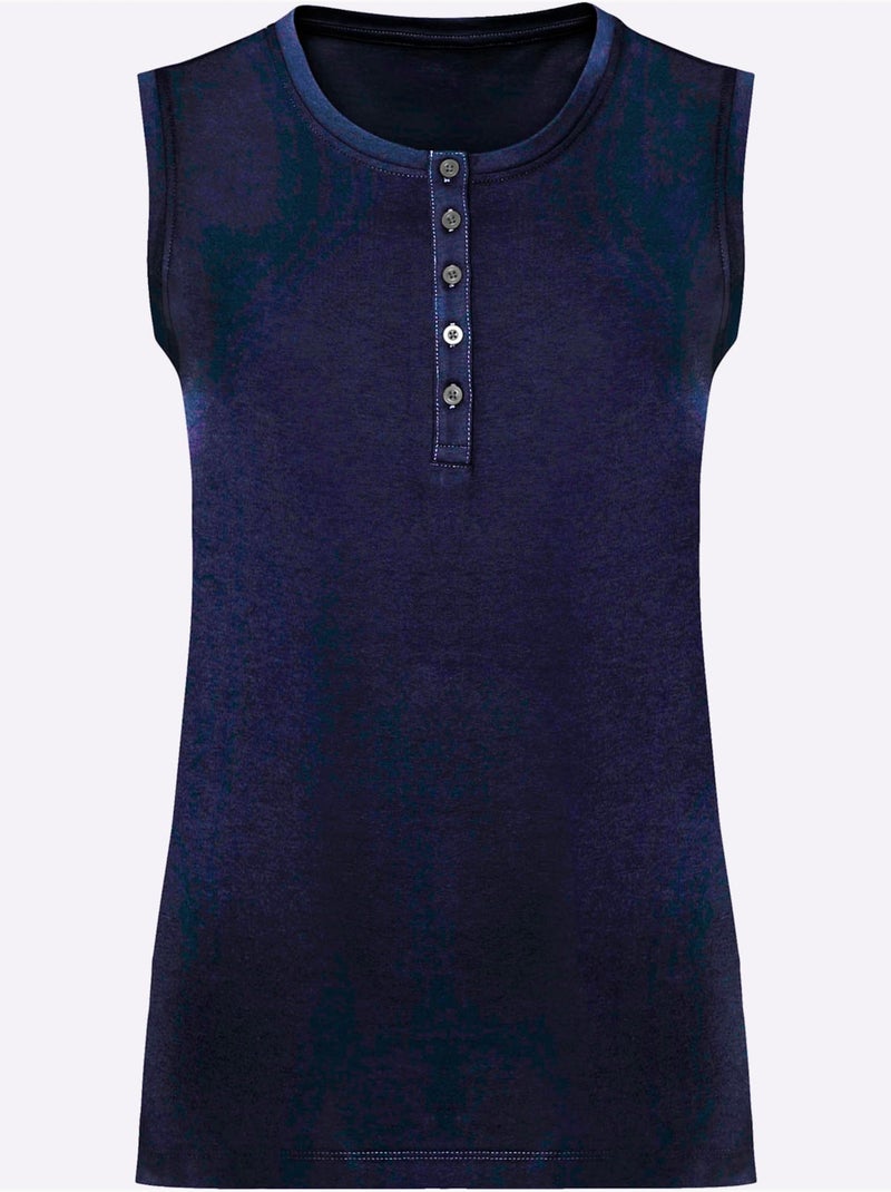 Débardeur Patte De Boutonnage Courte - Taille Standard - Moda Vilona Bleu marine - Kiabi