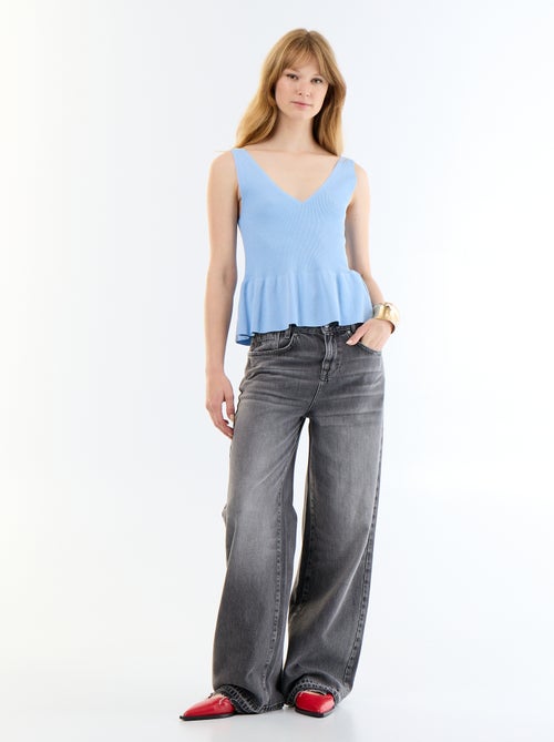 Débardeur peplum en maille côtelée - Kiabi