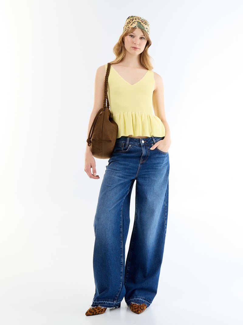 Débardeur peplum en maille côtelée Jaune - Kiabi