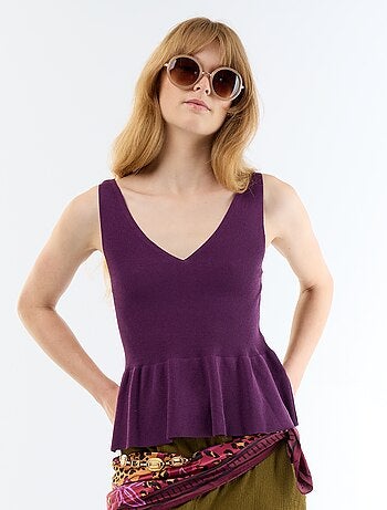 Débardeur peplum en maille côtelée
