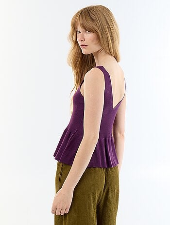 Débardeur peplum en maille côtelée